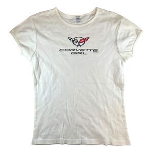 Corvette Girl Babydoll Graphic Tee Womens L White Y2K Car Show